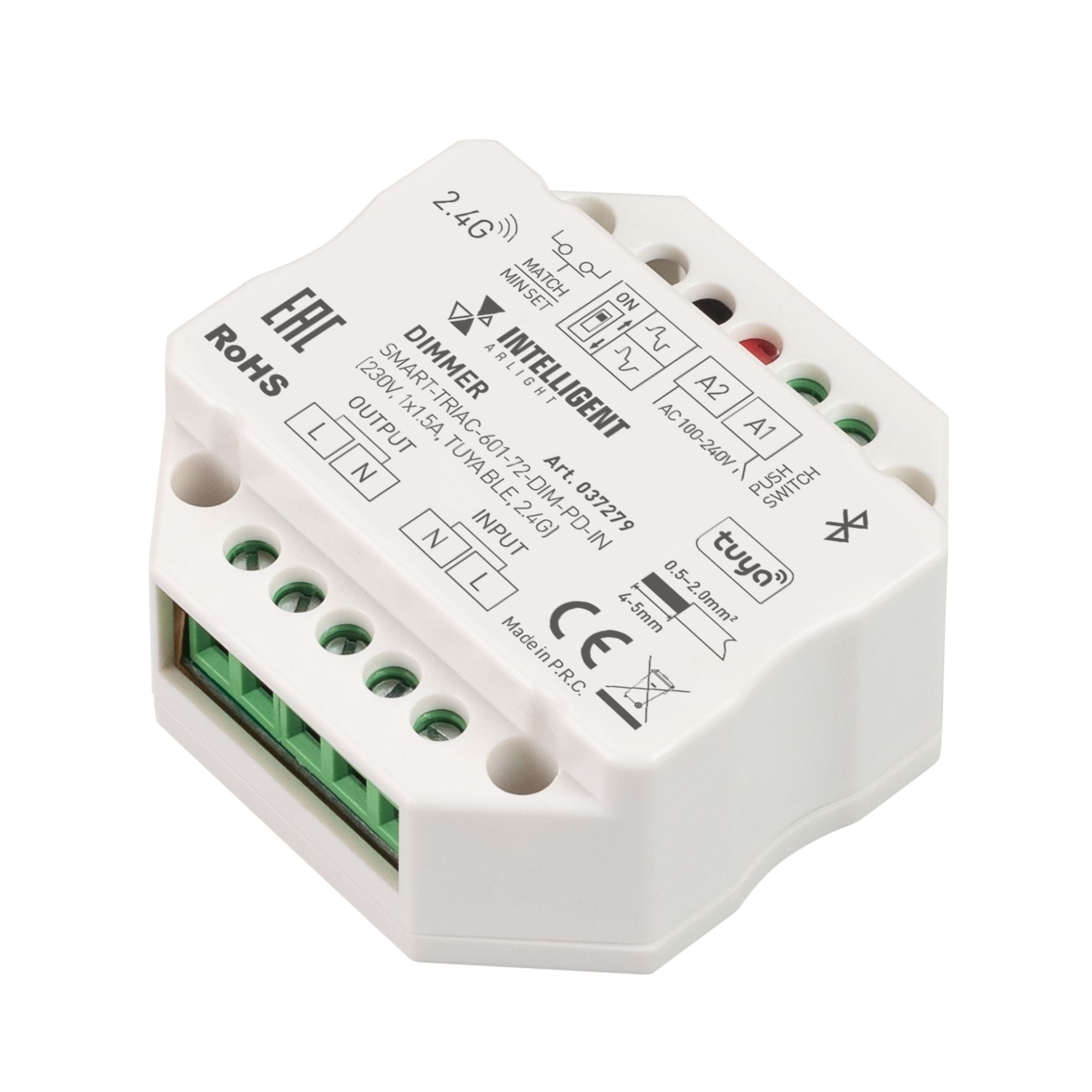 INTELLIGENT ARLIGHT Диммер SMART-TRIAC-601-72-DIM-PD-IN (230V, 1x1.5A, TUYA  BLE, 2.4G) (IARL, IP20 Пластик, 5 лет) купить, цена за Штука